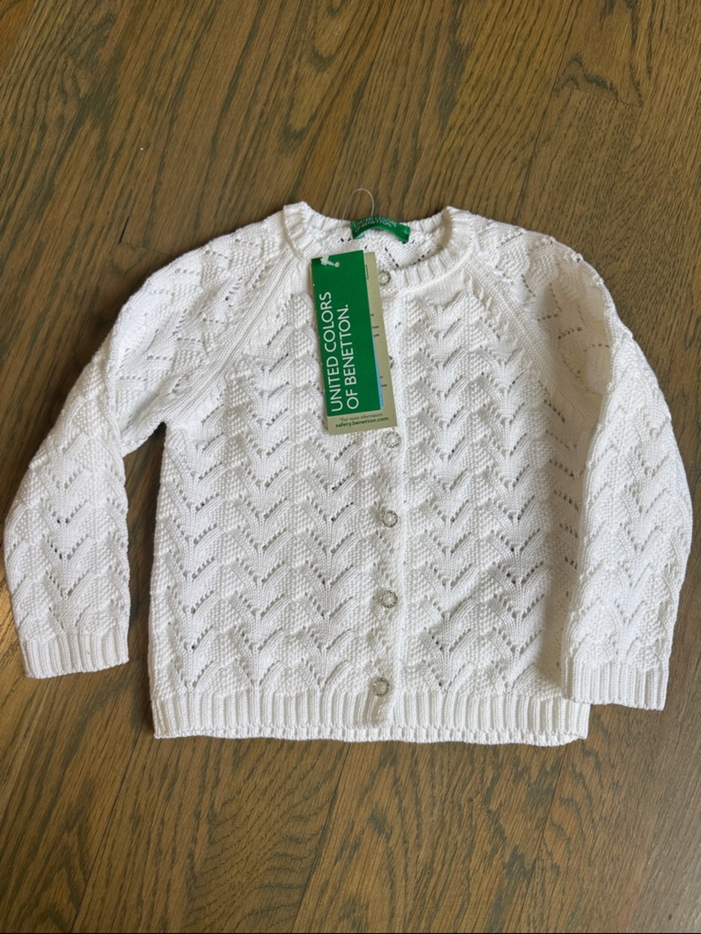 United Colors Of Benetton White Eyelet Knit Cardigan
